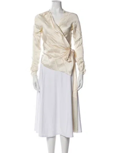 Pre-owned Ch Carolina Herrera V-neck Long Sleeve Blouse In Neutral