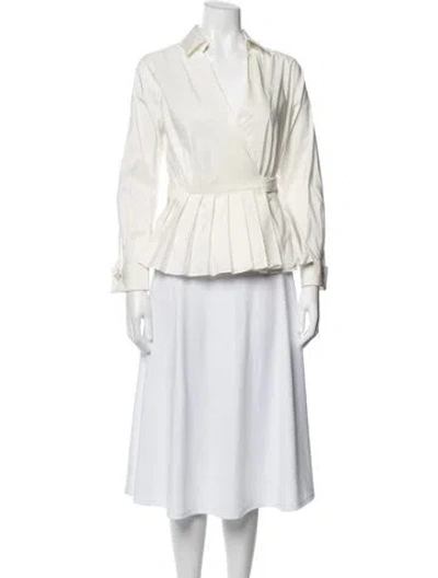 Pre-owned Ch Carolina Herrera V-neck Long Sleeve Blouse In Neutral
