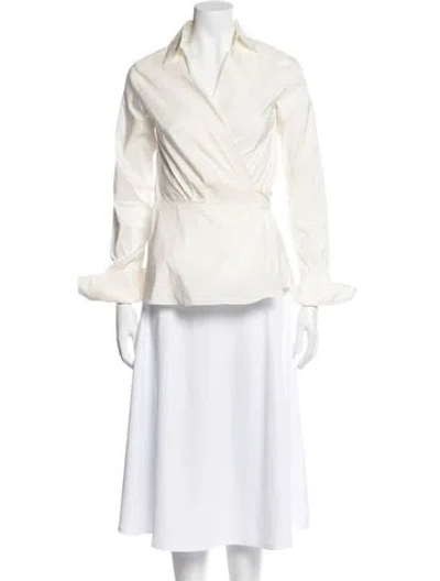 Pre-owned Ch Carolina Herrera V-neck Long Sleeve Blouse In Neutral