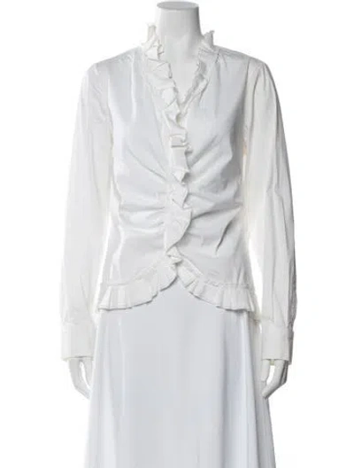 Pre-owned Ch Carolina Herrera V-neck Long Sleeve Blouse In White