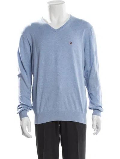 Pre-owned Ch Carolina Herrera V-neck Long Sleeve Pullover In Blue