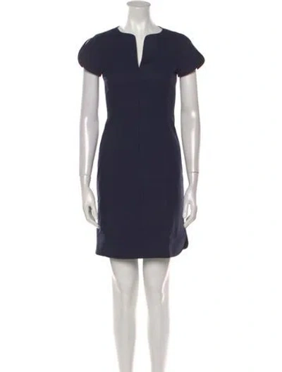 Pre-owned Ch Carolina Herrera V-neck Mini Dress In Blue