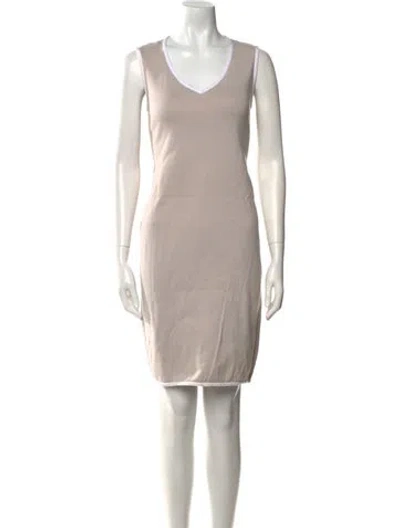 Pre-owned Ch Carolina Herrera V-neck Mini Dress In Neutral
