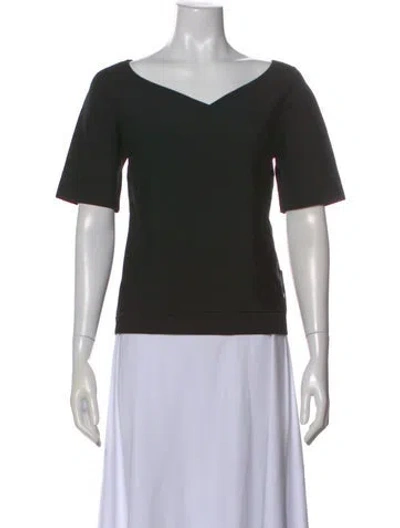 Pre-owned Ch Carolina Herrera V-neck Short Sleeve Top In Black