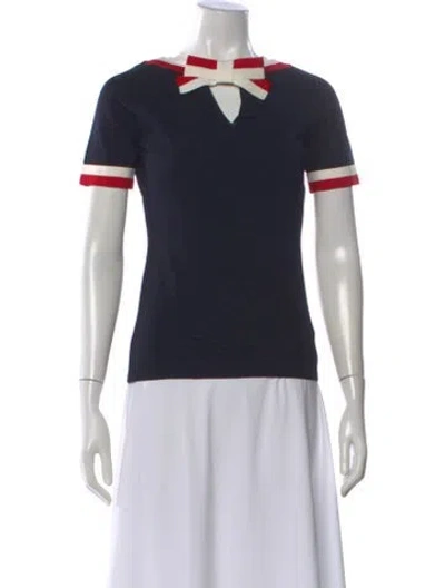 Pre-owned Ch Carolina Herrera V-neck Short Sleeve T-shirt In Blue
