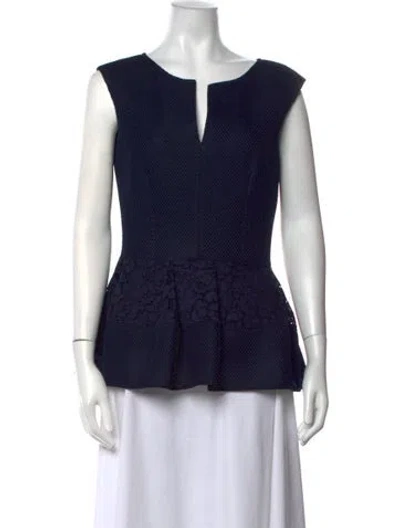 Pre-owned Ch Carolina Herrera V-neck Sleeveless Top In Blue