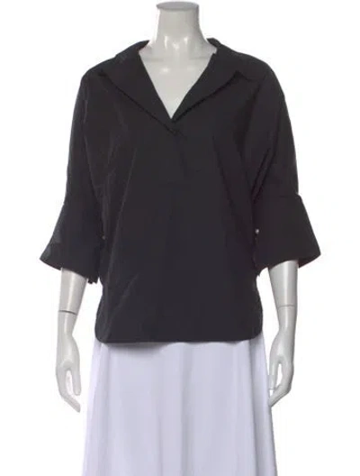 Pre-owned Ch Carolina Herrera V-neck Three-quarter Sleeve Blouse In Black