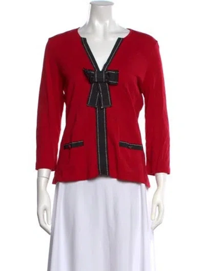 Pre-owned Ch Carolina Herrera V-neck Three-quarter Sleeve Top In Red