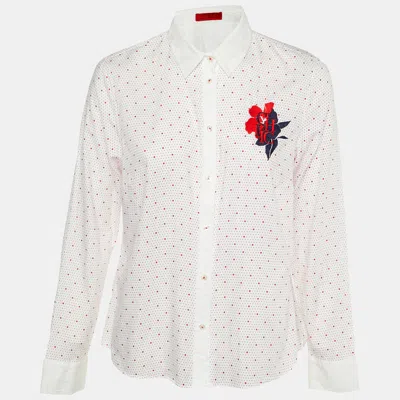Pre-owned Ch Carolina Herrera White & Red Polka Dot Printed Cotton Shirt L