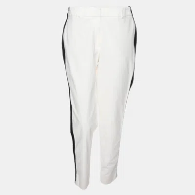 Pre-owned Ch Carolina Herrera White Cotton Blend Side Tape Trousers M