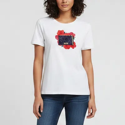 Pre-owned Ch Carolina Herrera White Embroidered Jersey Short Sleeve T-shirt L