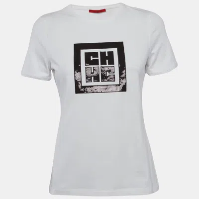 Pre-owned Ch Carolina Herrera White Embroidered Jersey T-shirt S