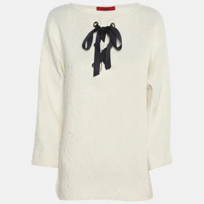Ch Carolina Herrera White Floral Print Jacquard Blouse In Neutral