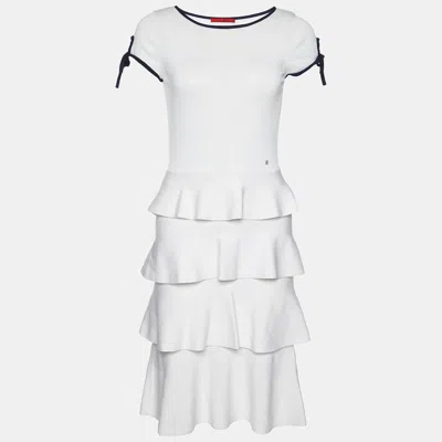 Pre-owned Ch Carolina Herrera White Knit Tiered Midi Dress S