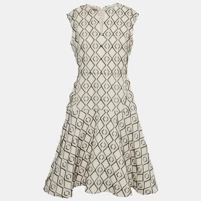 Pre-owned Ch Carolina Herrera White Patterned Jacquard Sleeveless Midi Dress M