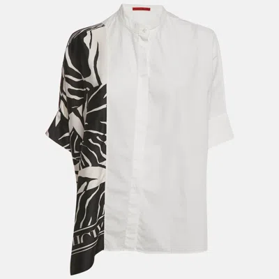 Pre-owned Ch Carolina Herrera White Printed Cotton And Crepe Loose Fit Shirt Xs