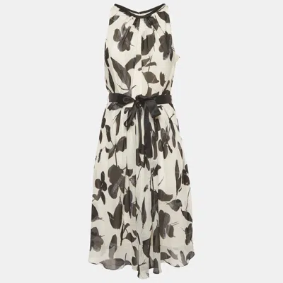 Pre-owned Ch Carolina Herrera White Printed Silk A-line Midi Dress S