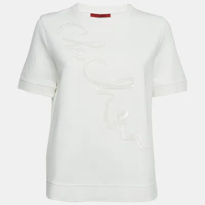 Pre-owned Ch Carolina Herrera White Sequin Embroidered Jersey T-shirt M
