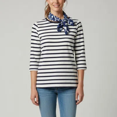 Pre-owned Ch Carolina Herrera White Stripe Jersey Scarf Neck Top M
