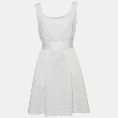Pre-owned Ch Carolina Herrera White Textured Jacquard Sleeveless Mini Dress L