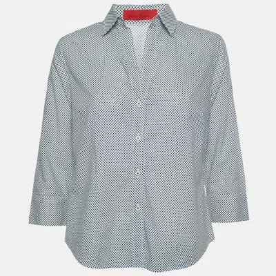 Pre-owned Ch Carolina Herrera White/blue Polka Dot Print Cotton Blouse M