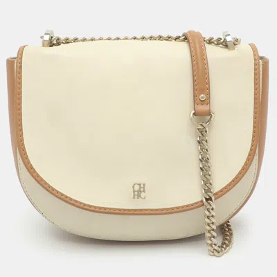 Pre-owned Ch Carolina Herrera White/brown Leather Messenger Bag
