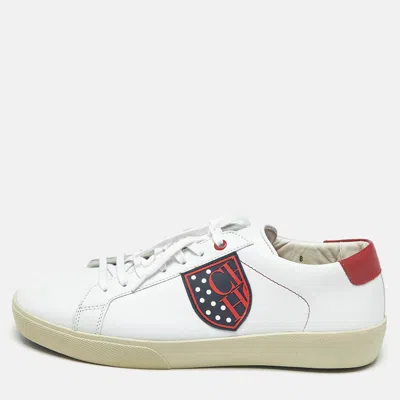 Pre-owned Ch Carolina Herrera White/red Leather Low Top Sneakers Size 42