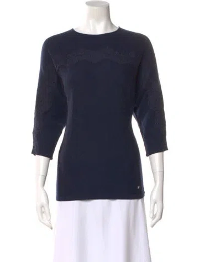 Pre-owned Ch Carolina Herrera Wool Crew Neck Top In Blue