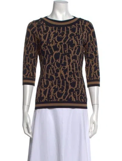 Pre-owned Ch Carolina Herrera Wool Graphic Print Sweater In Blue