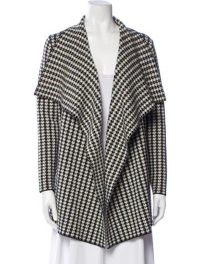 Pre-owned Ch Carolina Herrera Wool Houndstooth Print Coat In Black/white