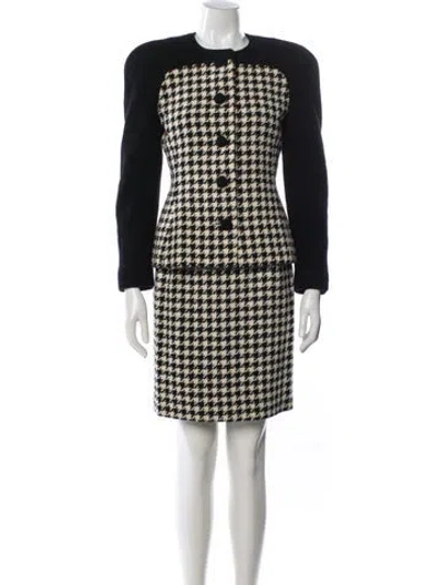 Pre-owned Ch Carolina Herrera Wool Houndstooth Print Skirt Set In Multi