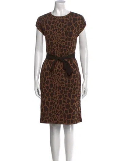Pre-owned Ch Carolina Herrera Wool Knee-length Dress In Brown