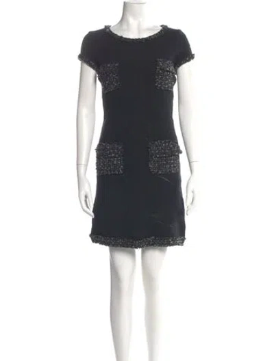 Pre-owned Ch Carolina Herrera Wool Mini Dress In Blue
