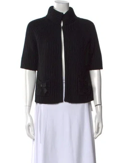 Pre-owned Ch Carolina Herrera Wool Open Front Sweater In Black