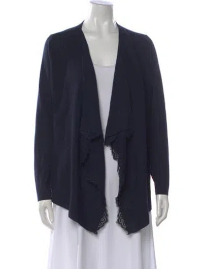 Pre-owned Ch Carolina Herrera Wool Open Front Sweater In Blue