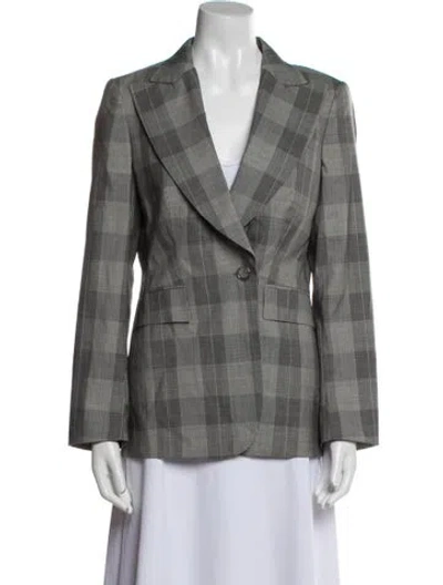 Pre-owned Ch Carolina Herrera Wool Plaid Print Blazer In Gray