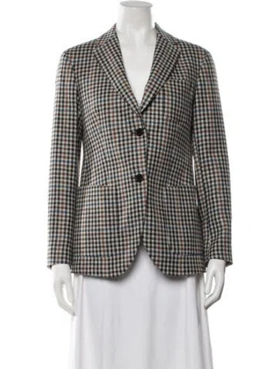 Pre-owned Ch Carolina Herrera Wool Plaid Print Blazer In Gray