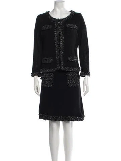 Pre-owned Ch Carolina Herrera Wool Tweed Pattern Dress Set In Black