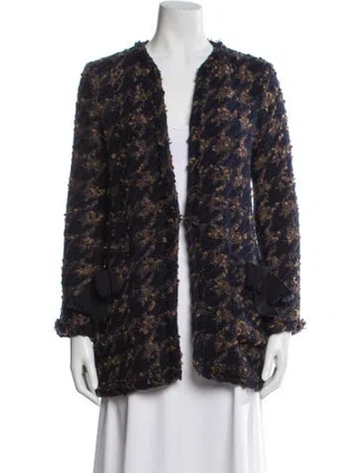 Pre-owned Ch Carolina Herrera Wool Tweed Pattern Evening Jacket In Blue