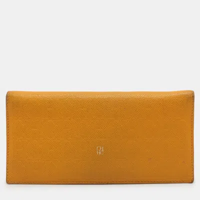 Pre-owned Ch Carolina Herrera Yellow Embossed Leather Wallet