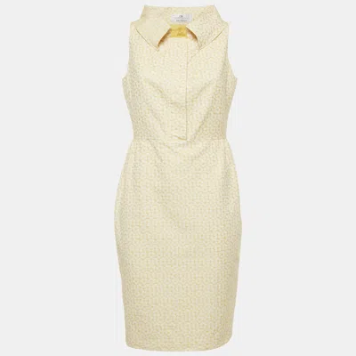 Pre-owned Ch Carolina Herrera Yellow Floral Jacquard Cotton Mini Dress M