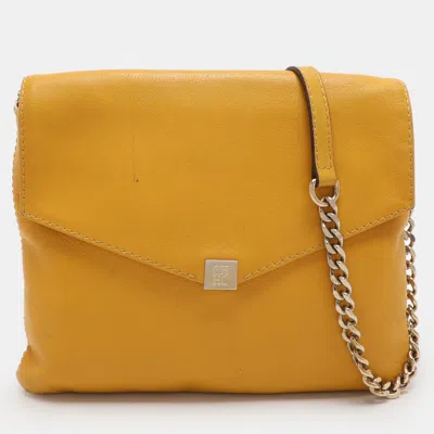 Pre-owned Ch Carolina Herrera Yellow Leather Flap Shoulder Bag