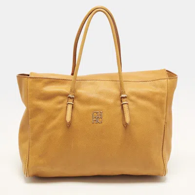 Pre-owned Ch Carolina Herrera Yellow Leather Shopper Tote