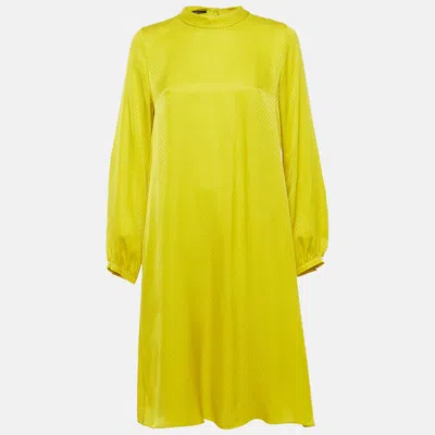 Pre-owned Ch Carolina Herrera Yellow Monogram Jacquard Silk Short Dress S