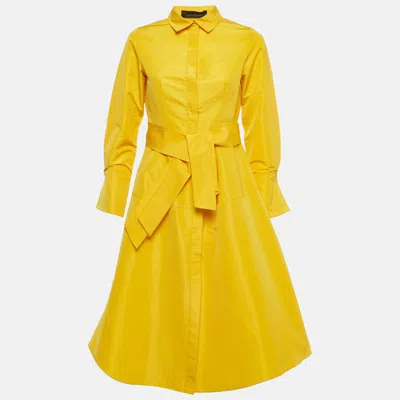 Ch Carolina Herrera Yellow Taffeta Button Up Shirt Dress