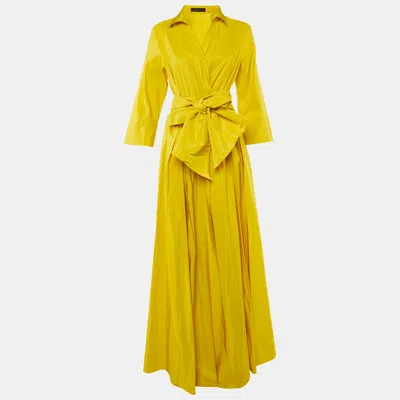 Pre-owned Ch Carolina Herrera Yellow Taffeta Maxi Wrap Dress Xl
