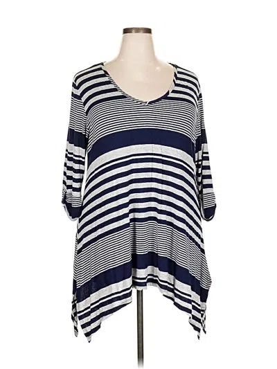 Pre-owned Cha Cha Vente 3/4 Sleeve Top Blue Scoop Neck Tops