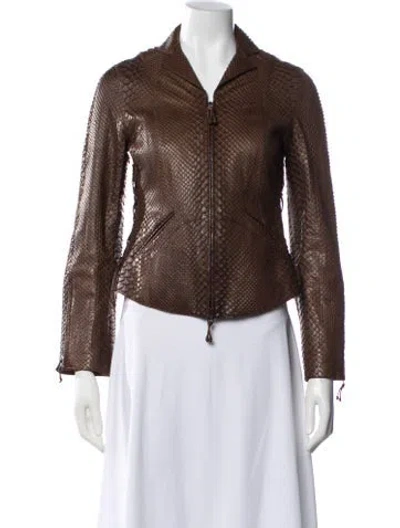 Pre-owned Chado By Ralph Rucci Late 2000's - Early 2010's Python Biker Jacket In Brown