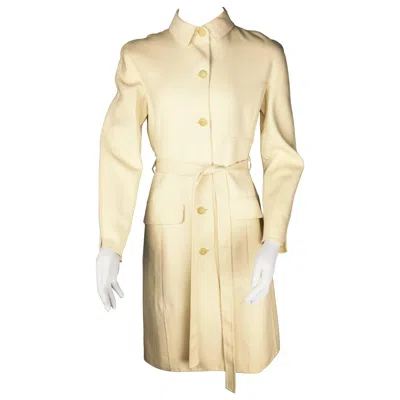 Pre-owned Chado Ralph Rucci Belted Wool Vintage Coat. In Sand