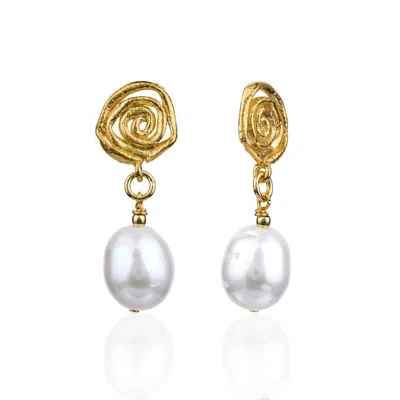 Chakarr Bird Nest Pearl Drop Earrings In Gold/white